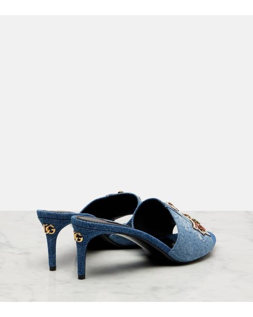Dolce & Gabbana Blue Crystal-Embellished Denim Mules