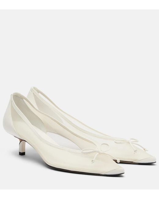 Jacquemus White Tourni Leather-Trimmed Mesh Pumps
