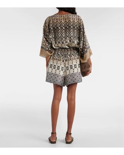 Brunello Cucinelli Natural Printed Silk Shorts
