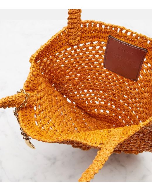 Chloé Orange Tote Summer Banana Small Aus Raffiabast