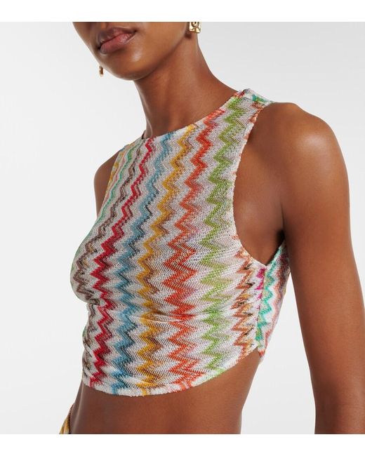 Missoni Multicolor Zigzag Ruched Lame Crop Top