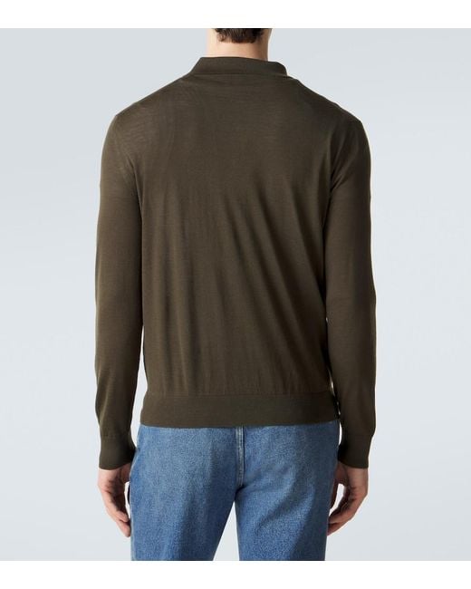 Prada Green Virgin Wool Polo Sweater for men