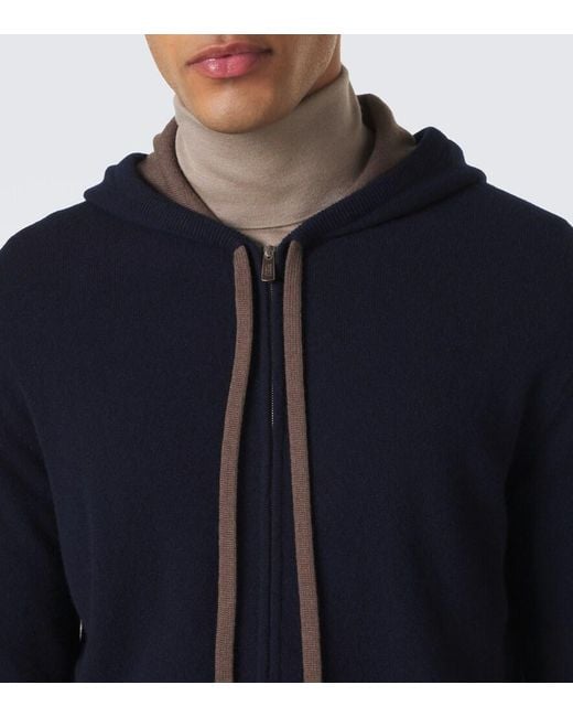 Fedeli Blue Cashmere Zip-Up Hoodie for men