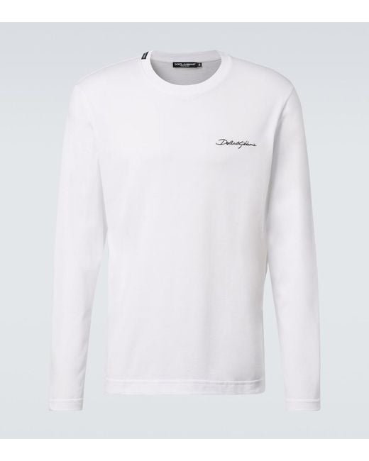Dolce & Gabbana White Logo Embroidered Cotton Jersey T-Shirt for men