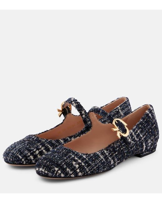 Gianvito Rossi Mary Ribbon Boucle Mary Jane Flats in Black | Lyst UK