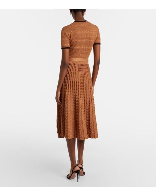 Self-Portrait Brown Belted Pointelle Cotton-Blend Midi Dress