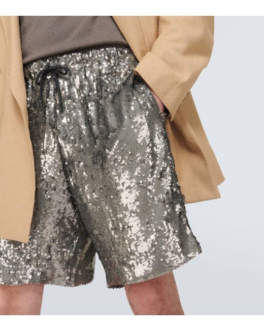 Dries Van Noten Gray Sequined Shorts for men