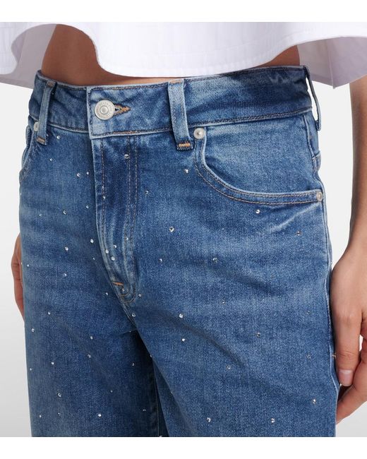7 For All Mankind Blue Stovepipe Embellished Straight Jeans