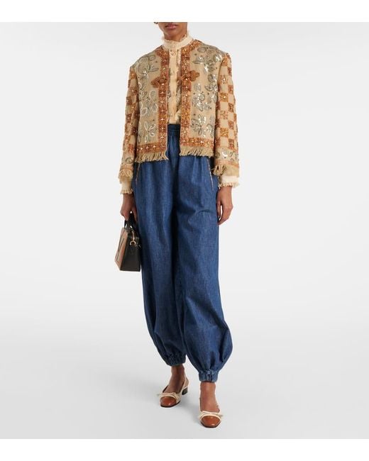 Valentino Chambray Tapered Pants in Blue | Lyst