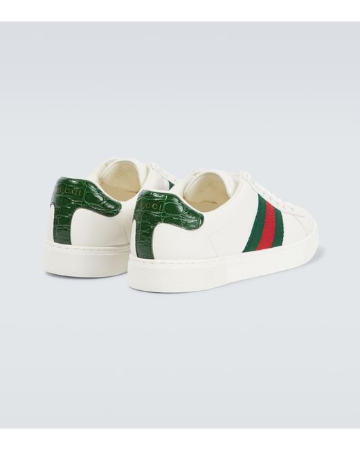 Gucci White Ace Web Stripe Leather Sneakers for men