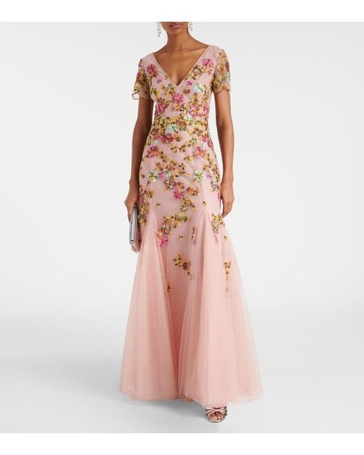 Robe Longue Polina Brodee En Tulle Costarellos en coloris Pink
