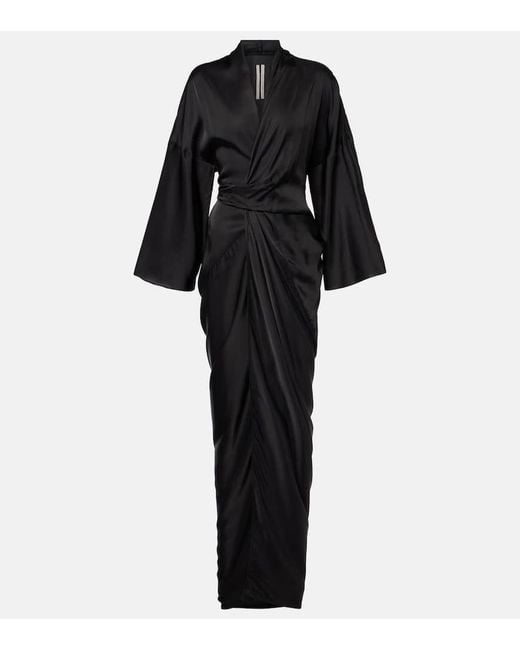 Rick Owens Black Wickelrobe Aus Satin