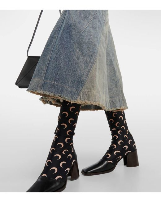 MARINE SERRE Blue All Over Moon Denim Maxi Dress