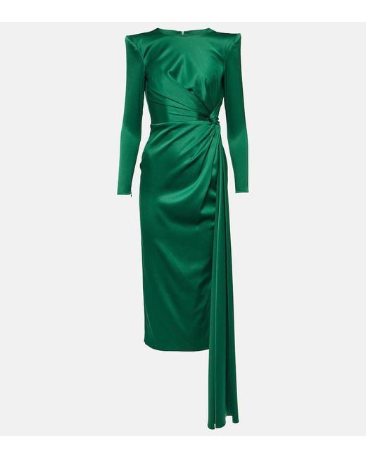 Vestido midi de crepe de saten drapeado Alex Perry de color Green