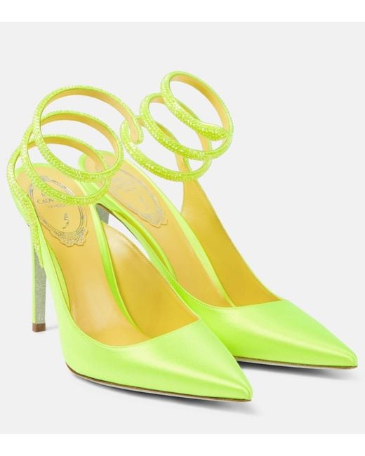 Rene Caovilla Yellow Cleo Crystal-Embellished Satin Pumps