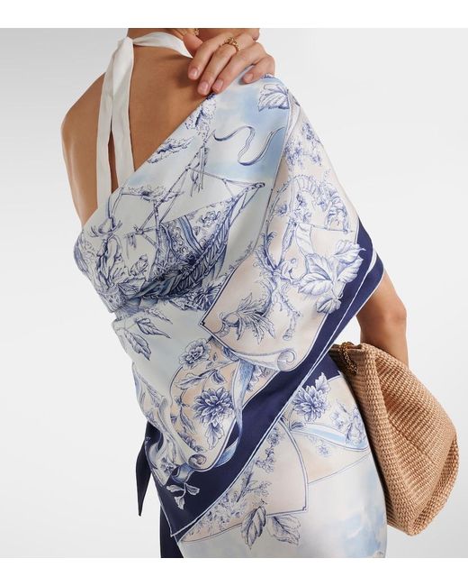 Ferragamo Blue Printed Silk Scarf