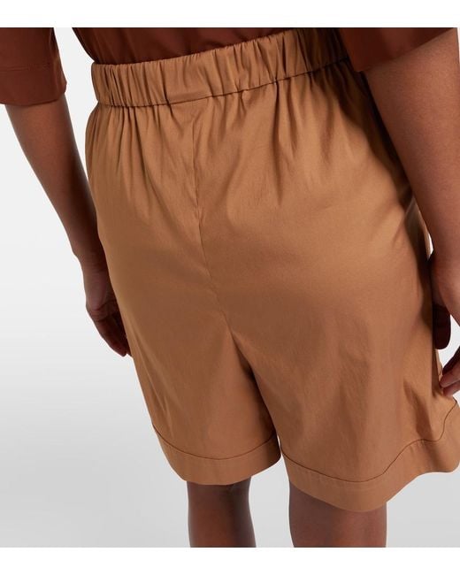 Max Mara Brown Medeola Pleated Cotton-Blend Bermuda Shorts