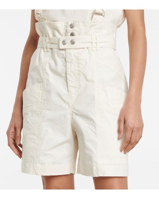 Isabel Marant White Effie Linen And Cotton Suspender Shorts