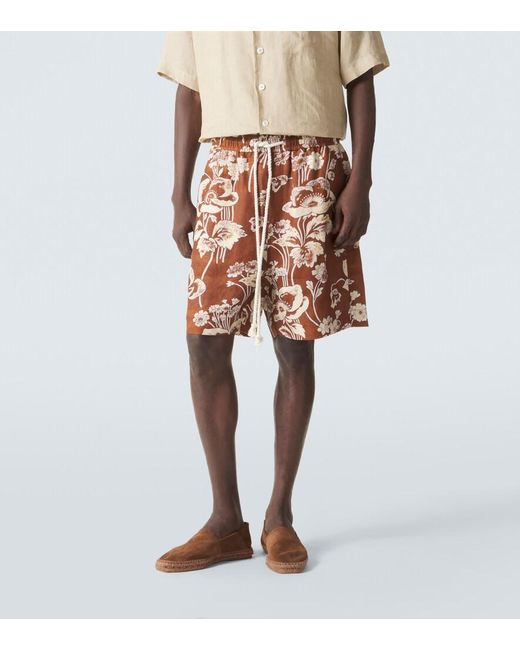 Commas Orange Floral Linen Bermuda Shorts for men