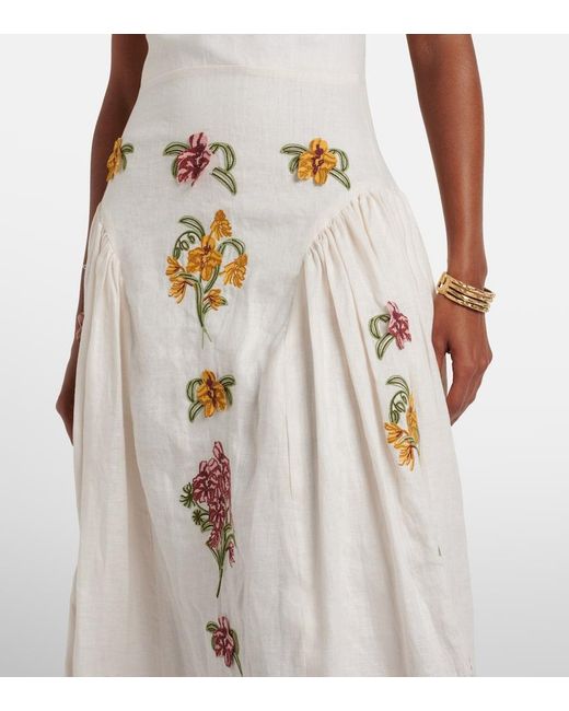 Agua Bendita White Balsa Cordillera Floral Linen Midi Dress
