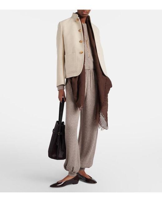 Loro Piana Brown Ribbed-Knit Cashmere And Silk Cardigan