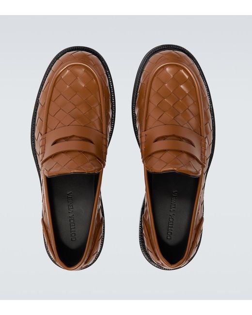 Bottega Veneta Brown James Intrecciato Leather Penny Loafers for men