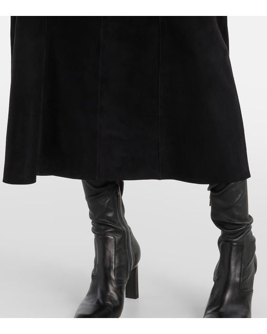 Rixo Black High-Rise-Midirock Edwina Aus Veloursleder