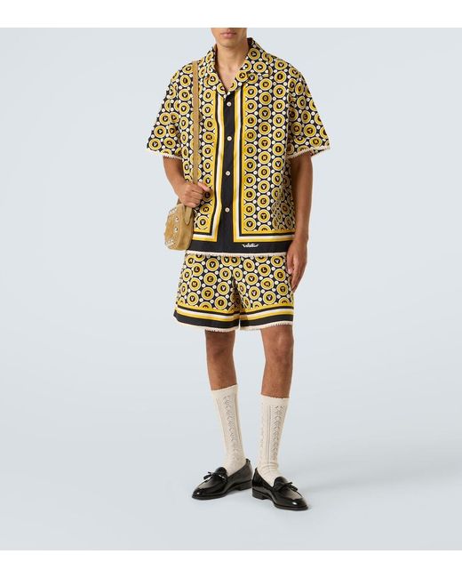 Valentino Yellow Printed Cotton Poplin Shorts for men