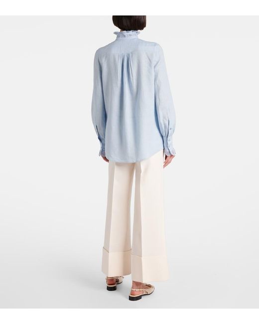 Valentino Blue Broderie Anglaise Linen Blouse