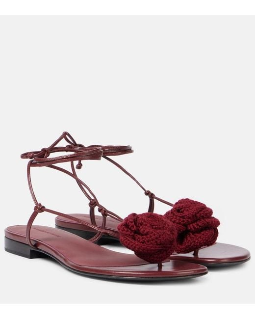 Magda Butrym Red Floral-Applique Leather Sandals