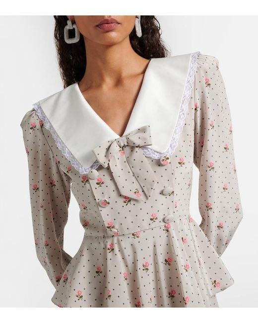 Alessandra Rich Natural Floral Polka-Dot Silk Midi Dress
