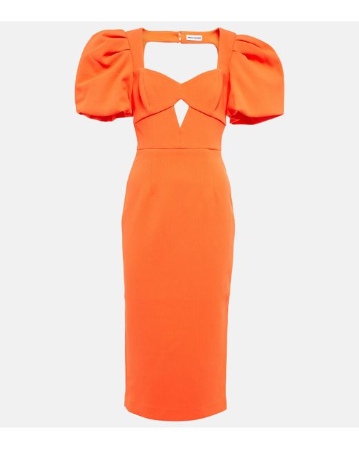 Rebecca Vallance Orange Loretta Puff-sleeve Crepe Midi Dress