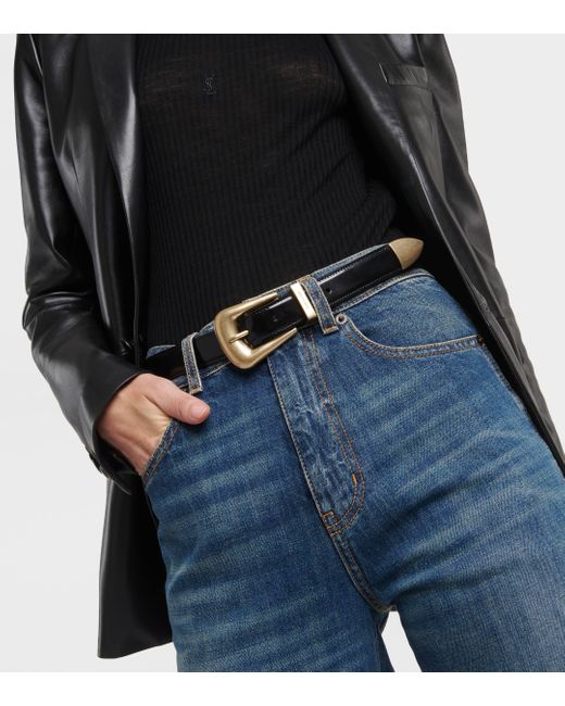 Saint Laurent Black Folk Patent Leather Belt