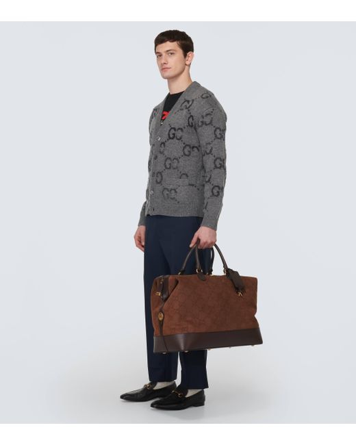 Gucci Gray Wool Cardigan With GG Intarsia for men
