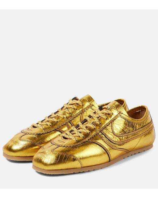 Dries Van Noten Yellow Sneakers Aus Metallic-Leder