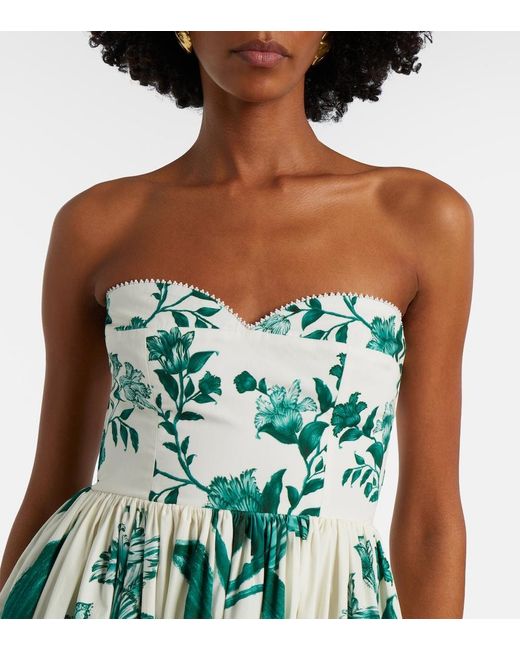 Agua Bendita Green Tonia Floral Lace-Trimmed Cotton Maxi Dress