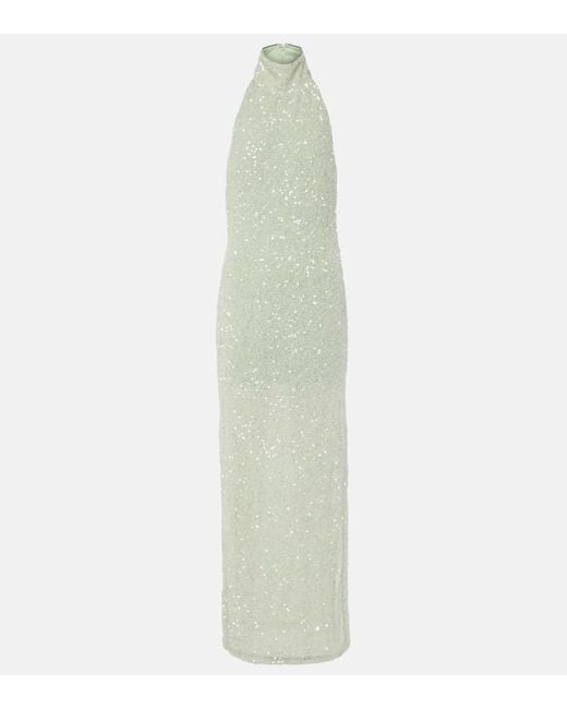 ROTATE BIRGER CHRISTENSEN White Sequined Halterneck Gown