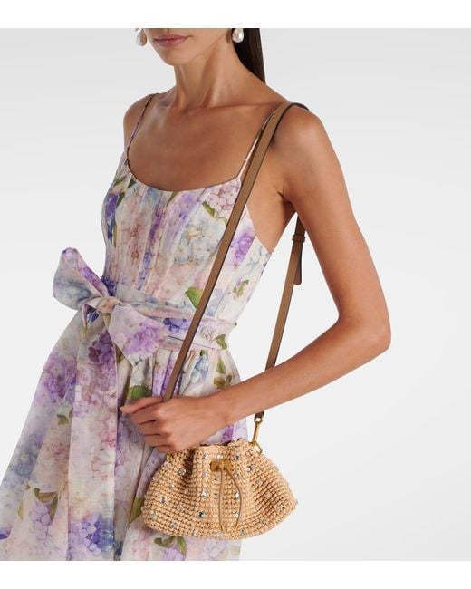 Jimmy Choo Brown Cinch Small Embellished Raffia Tote Bag
