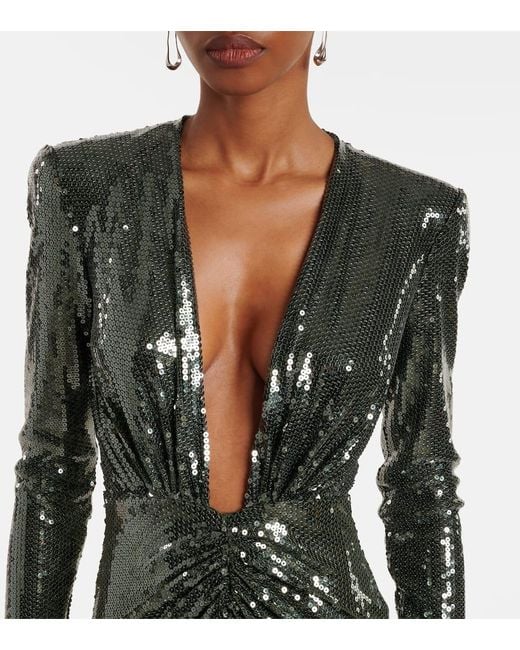 Alex Perry Black Gathered Sequined Gown