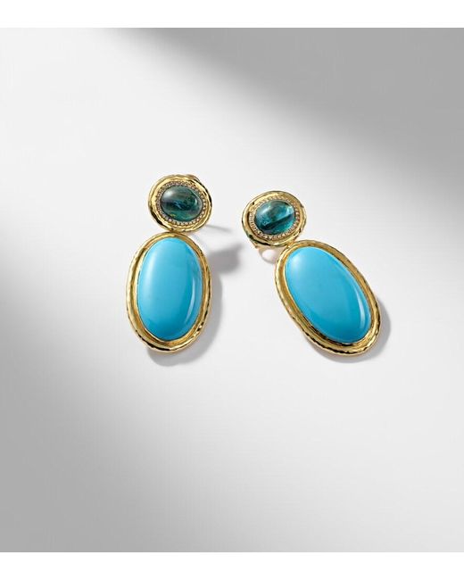 Octavia Elizabeth Blue Bermuda 18Kt Drop Earrings With, Tourmaline, And Diamonds