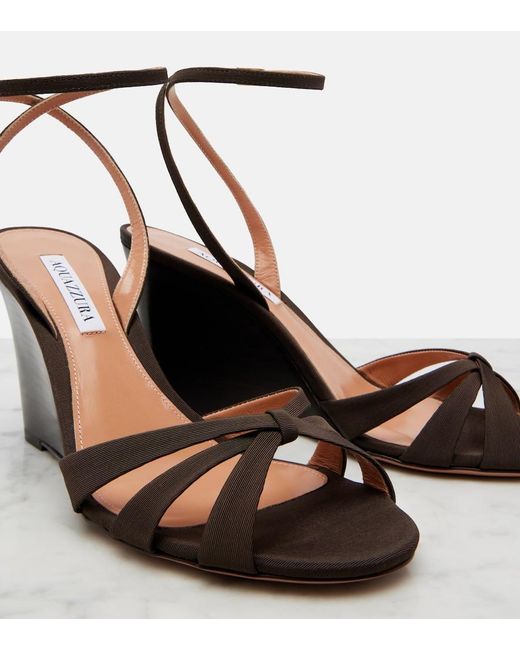 Aquazzura Brown Tati Grosgrain Wedge Sandals
