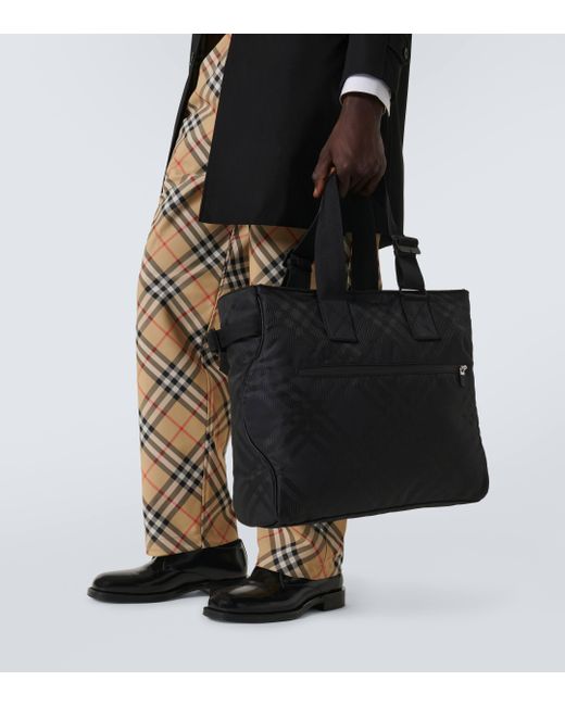 Burberry Black Check Jacquard Tote Bag for men