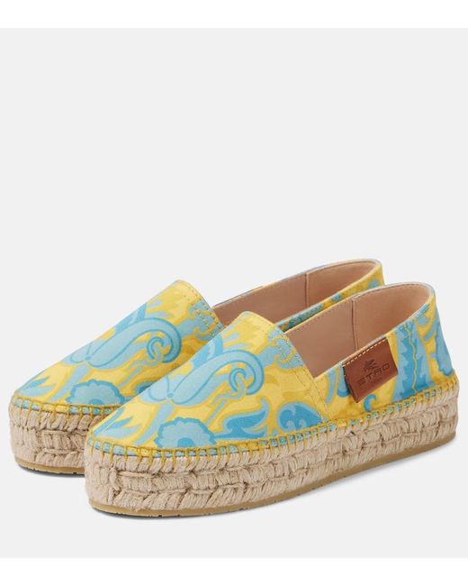 Etro Blue Printed Canvas Espadrilles