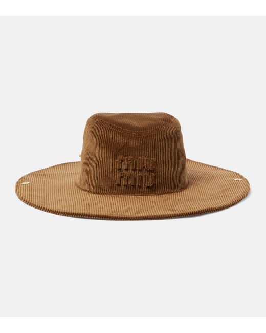 Miu Miu Brown Logo Corduroy Cowboy Hat