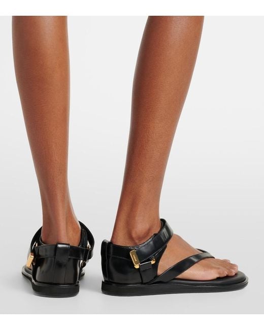 Sacai Black Leather Thong Sandals