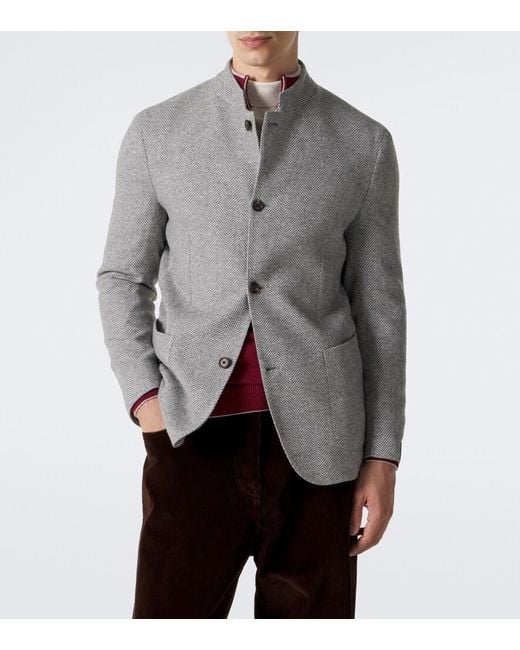 Eleventy Gray Herringbone Cashmere And Silk Blazer for men