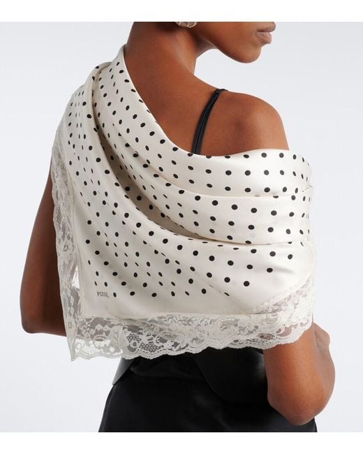 Posse White Junia Polka-Dot Lace-Trimmed Silk Scarf