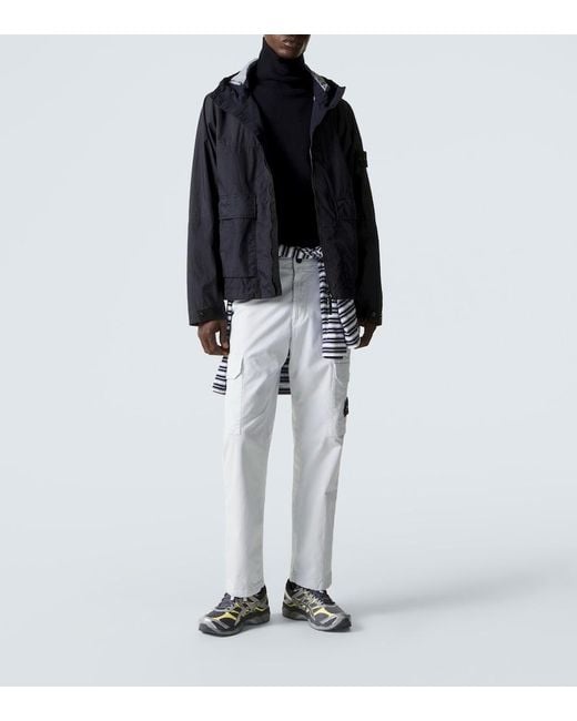 Stone Island White Compass Cotton Twill Cargo Pants for men