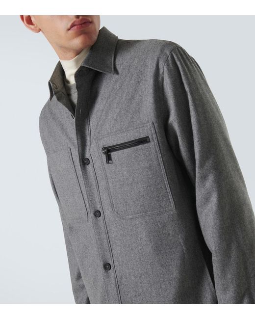 Zegna Gray Padded Wool Melange Overshirt for men
