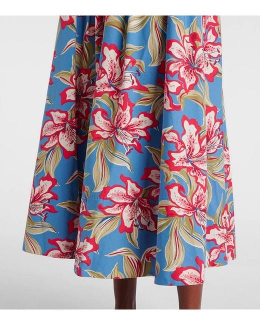 Polo Ralph Lauren White Floral Gathered Cotton Midi Skirt